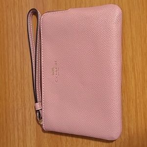 True Pink Coach corner zip wristlet